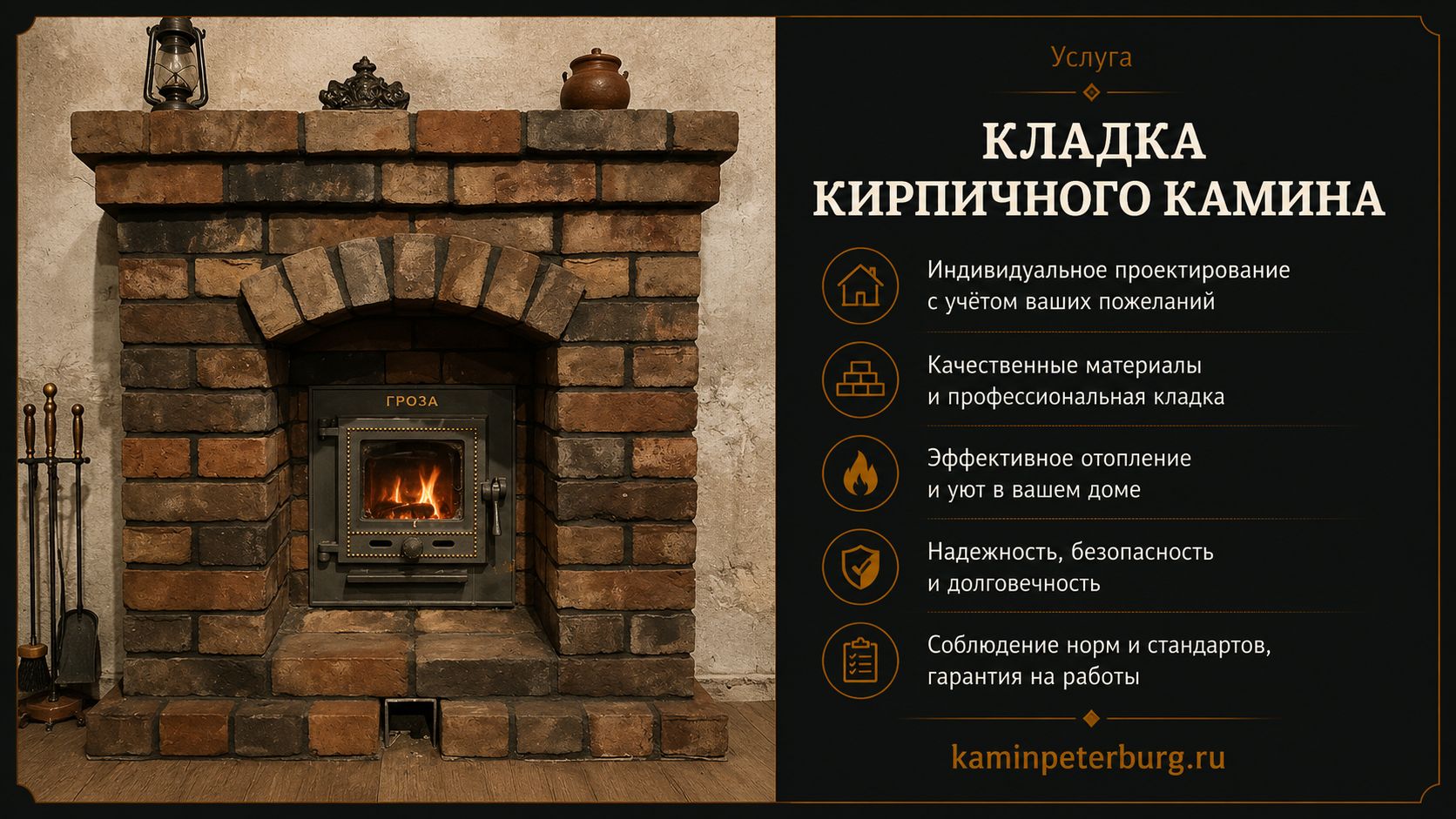 Кладка кирпичного камина под ключ
