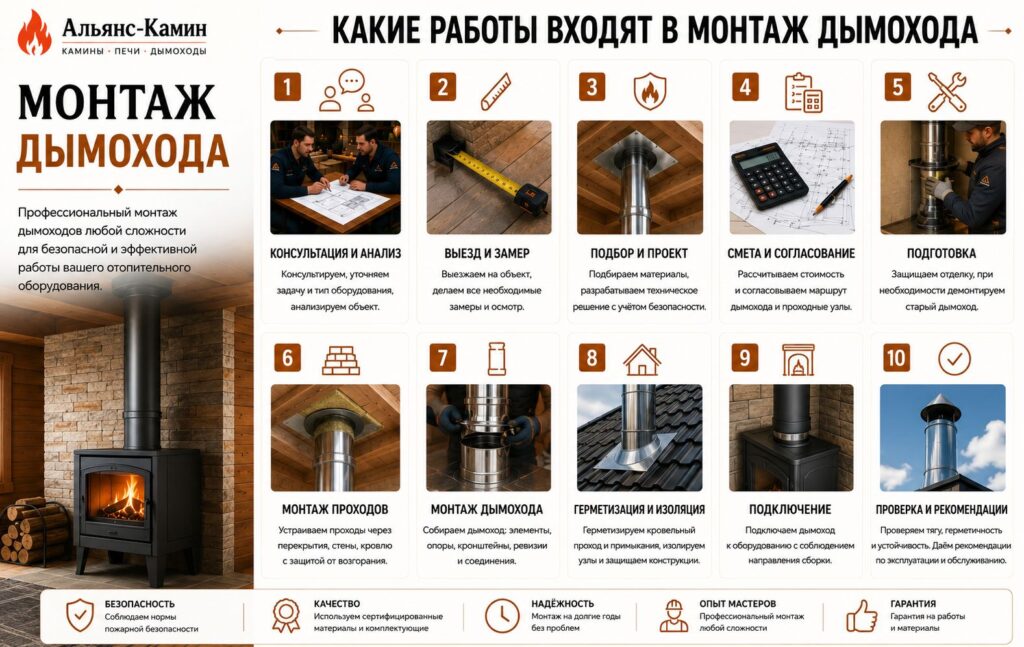 Смонтированный дымоход в доме