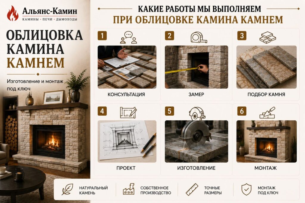 Облицовка камина камнем