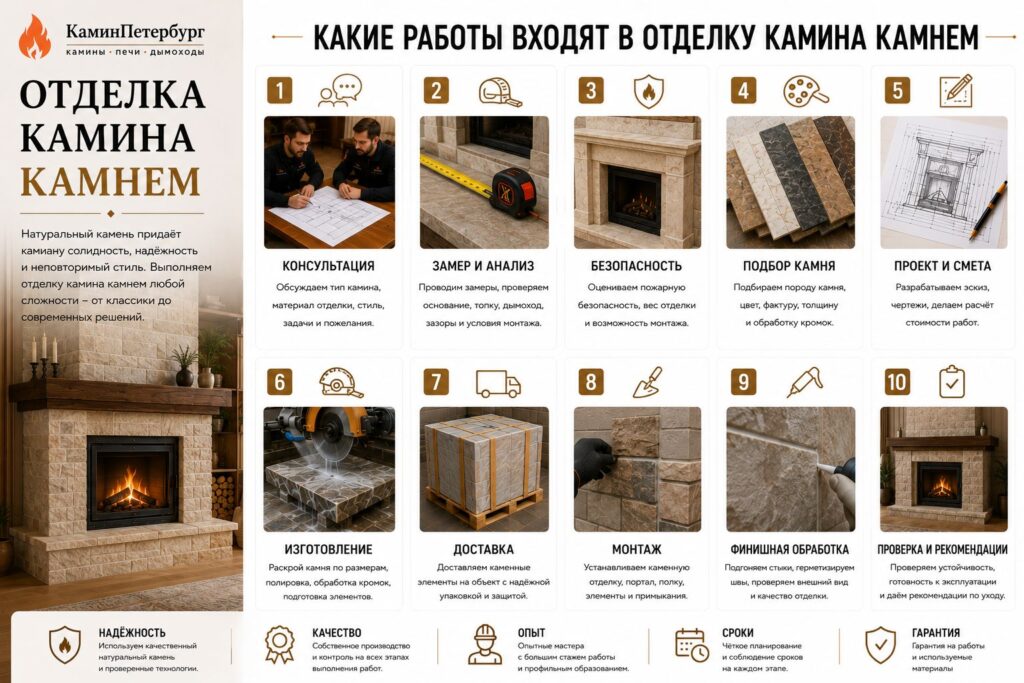 Отделка камина камнем