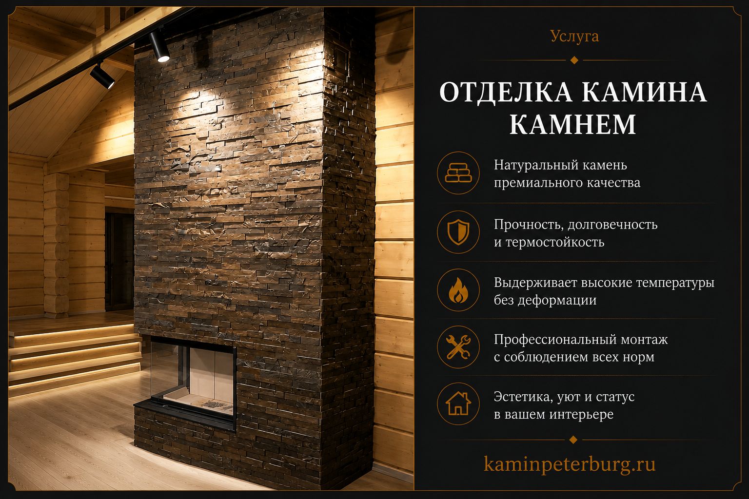 Отделка камина камнем