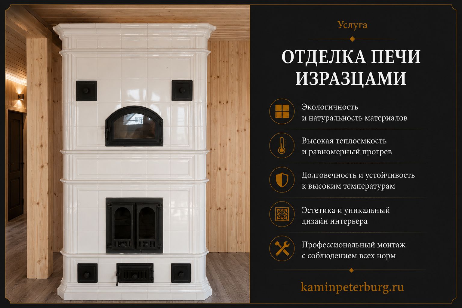 Отделка печи изразцами