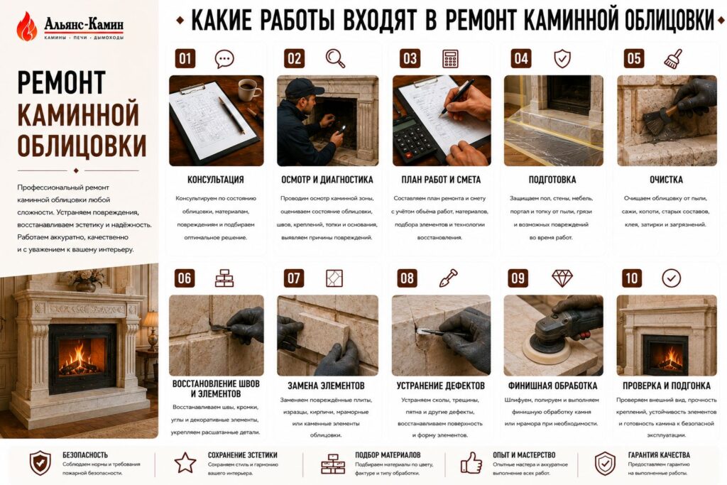 Ремонт каминной облицовки
