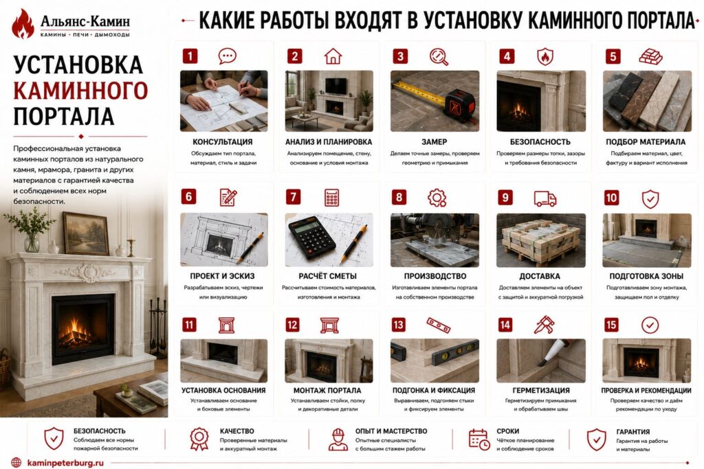 Установка каминного портала