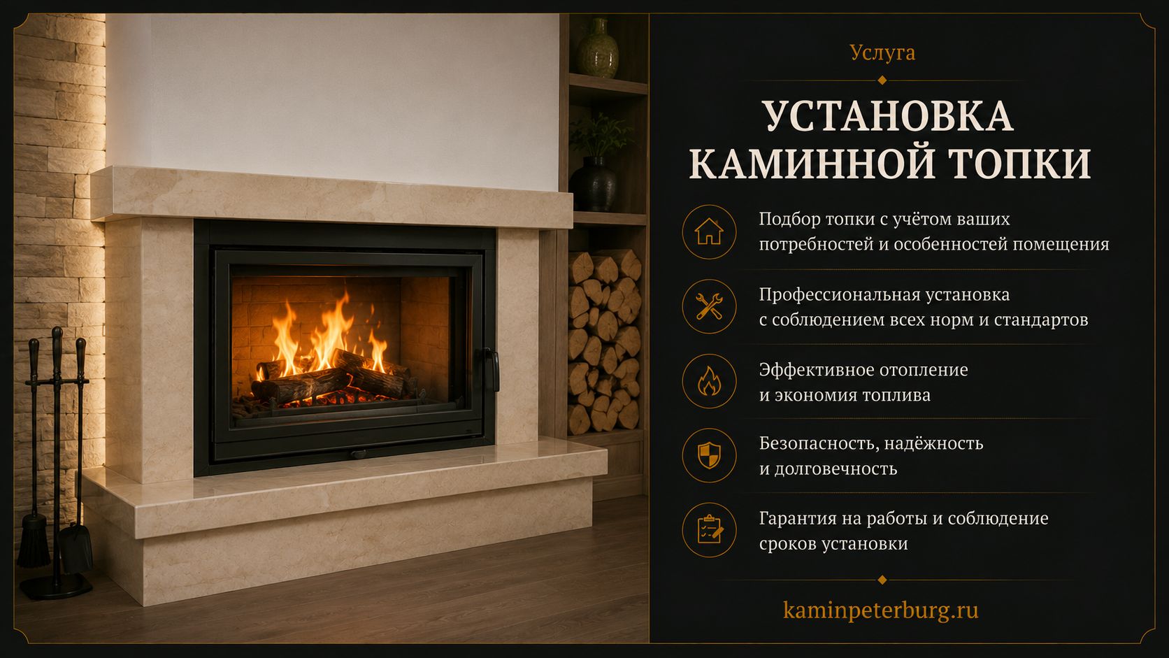 Установка каминной топки под ключ