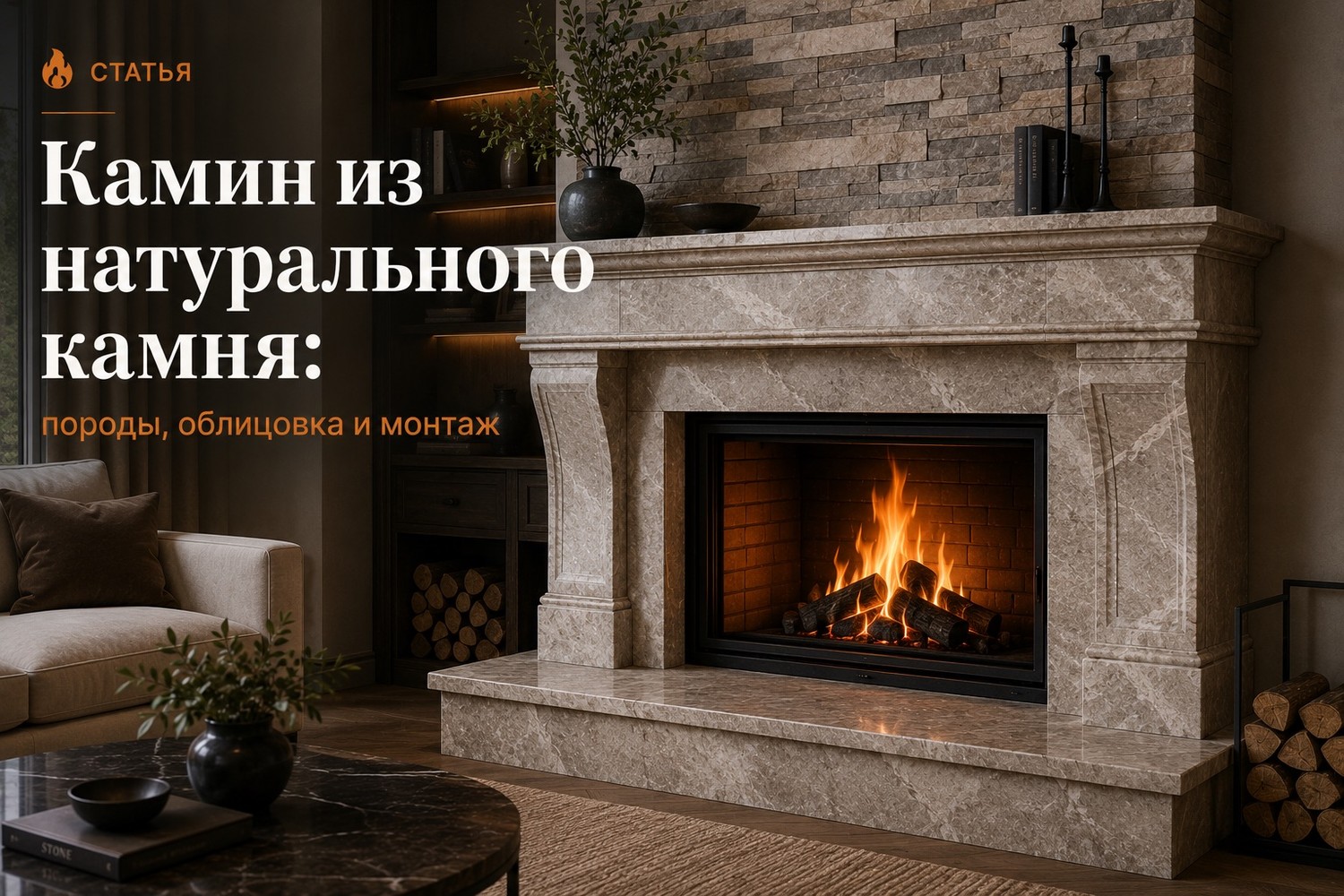 Камин из натурального камня: породы, облицовка и монтаж
