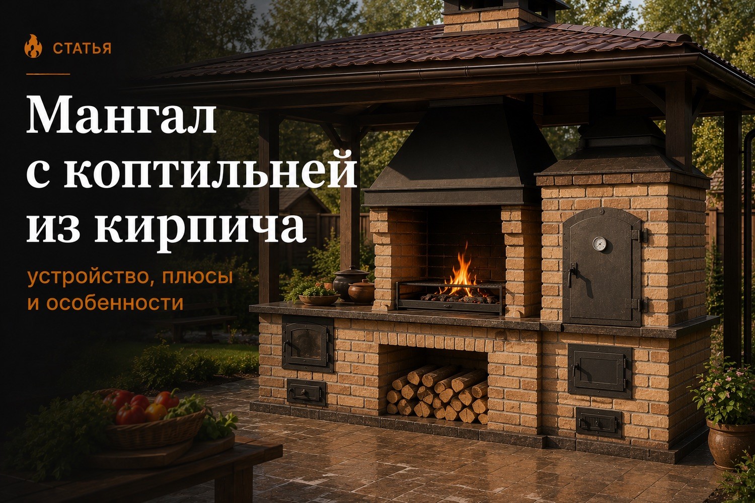 Мангал с коптильней из кирпича