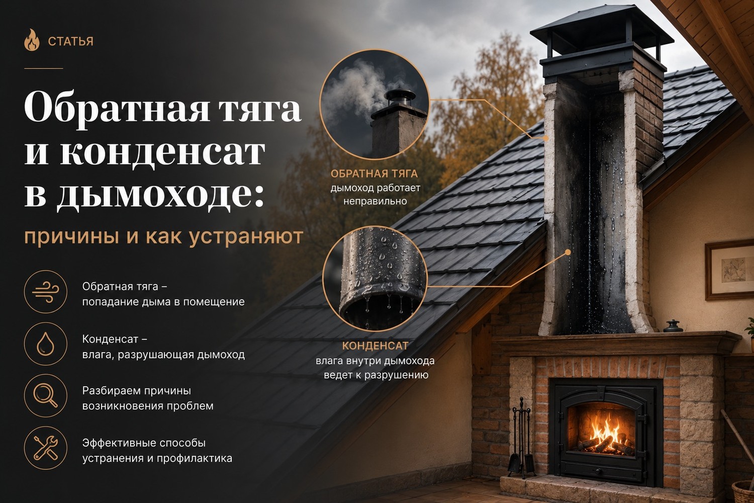 Обратная тяга и конденсат в дымоходе: причины и как устраняют