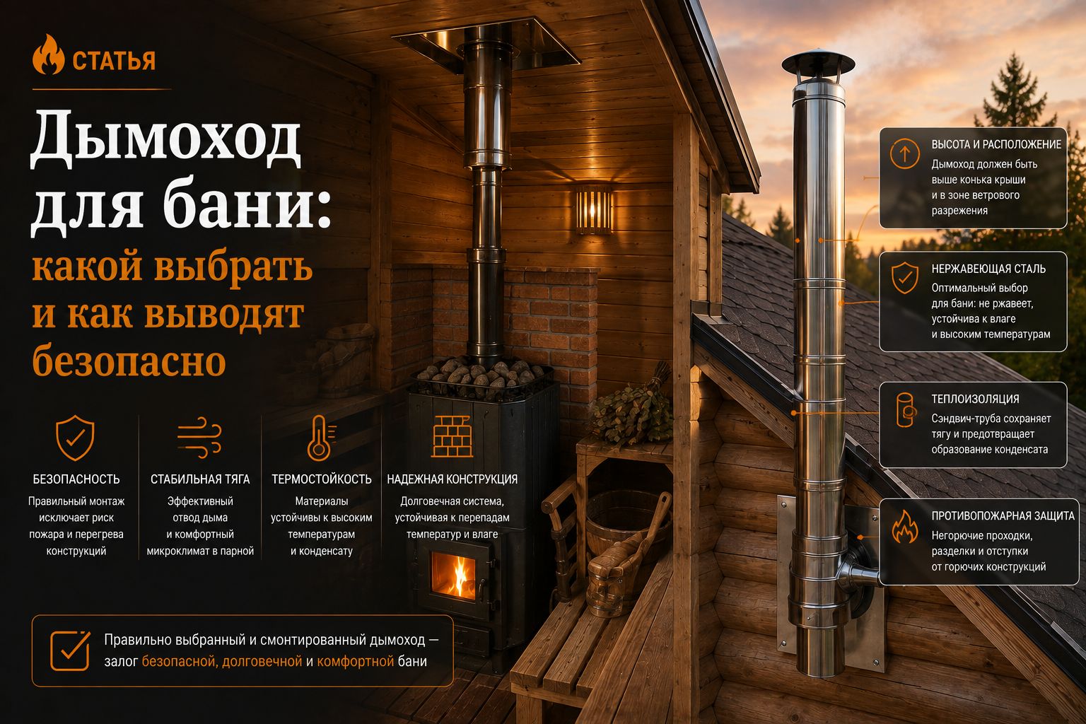 Дымоход для бани: какой выбрать и как выводят безопасно