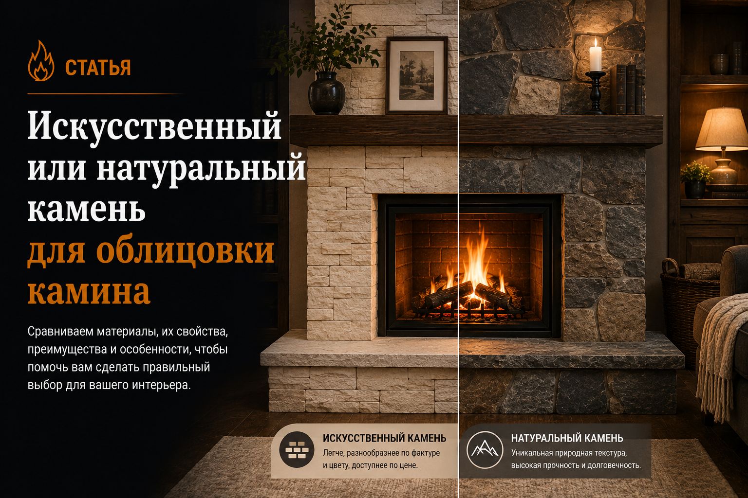 Искусственный или натуральный камень для облицовки камина