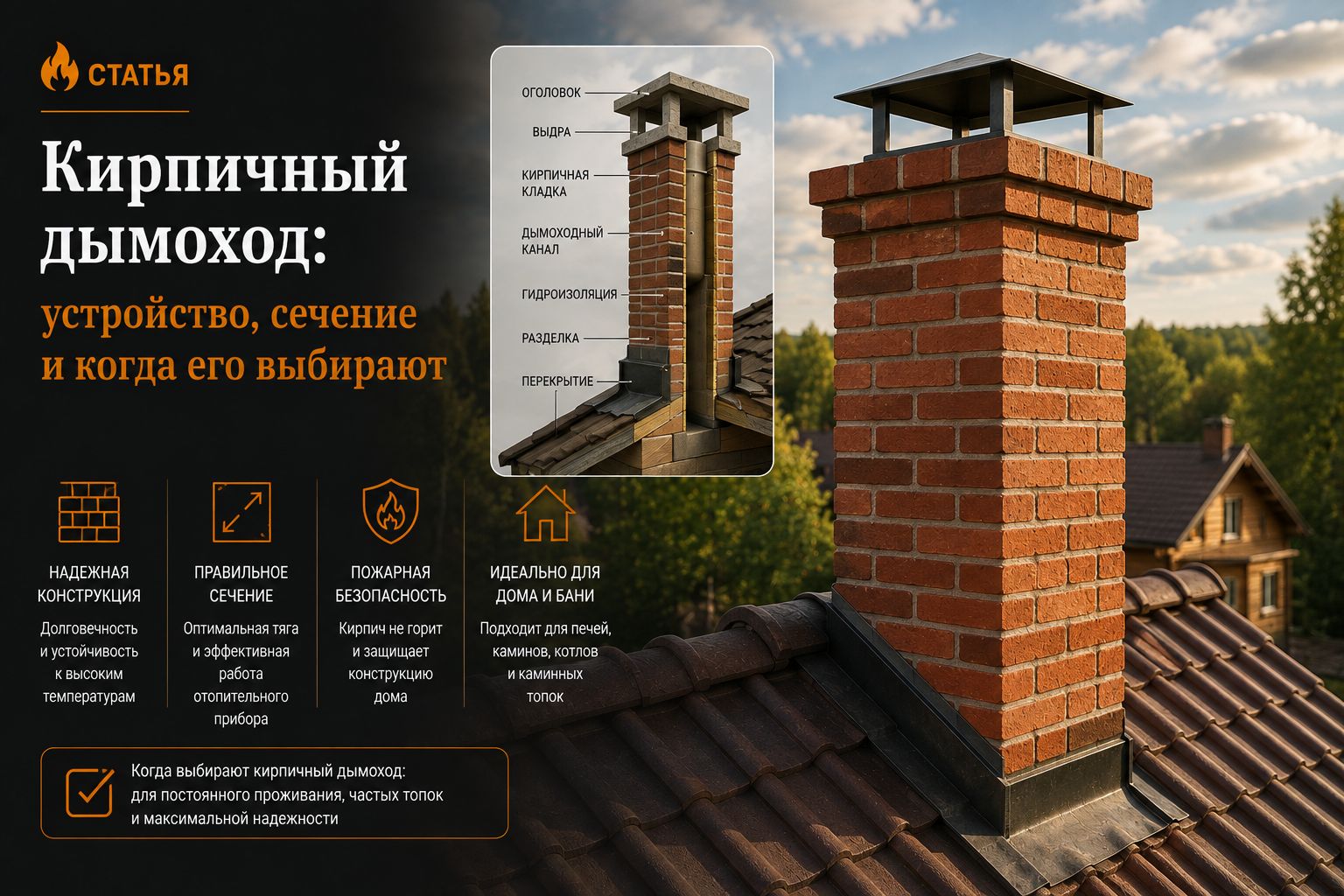 Кирпичный дымоход: устройство, сечение и когда его выбирают