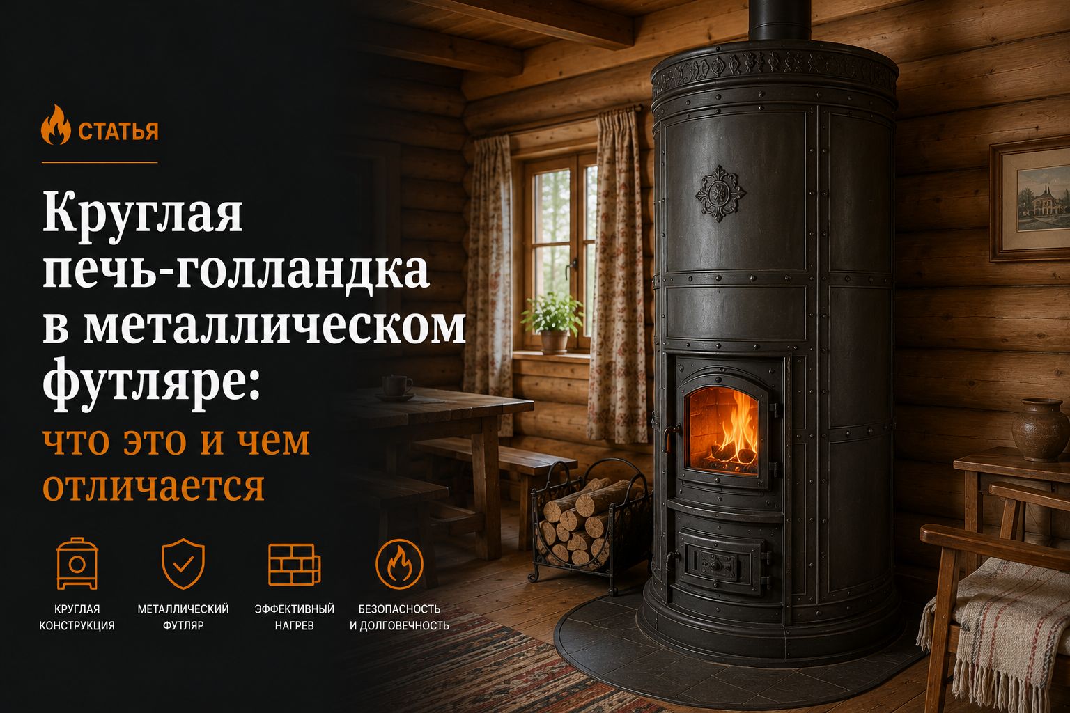 Круглая печь-голландка в металлическом футляре: что это и чем отличается