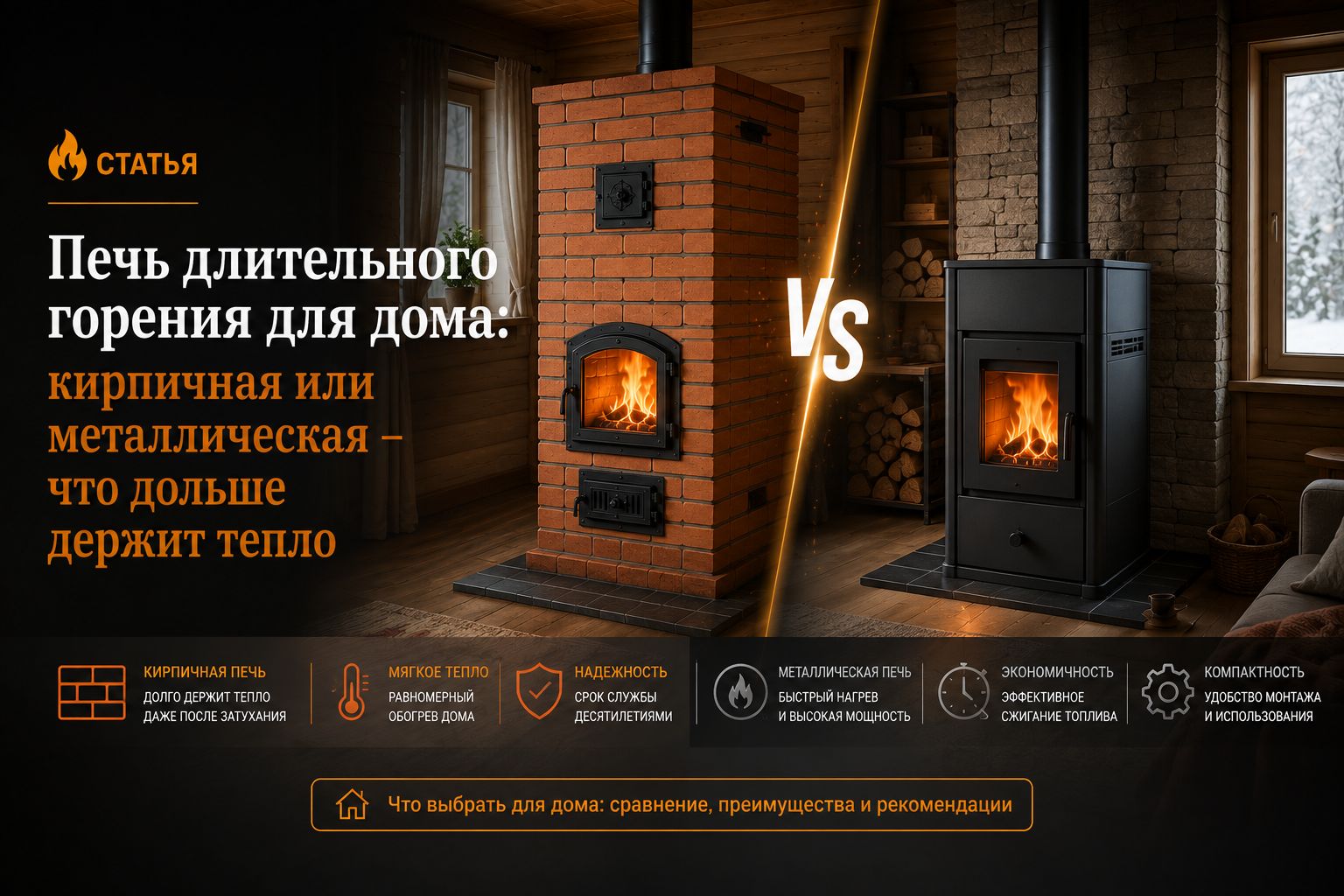 Печь длительного горения для дома: кирпичная или металлическая - что дольше держит тепло